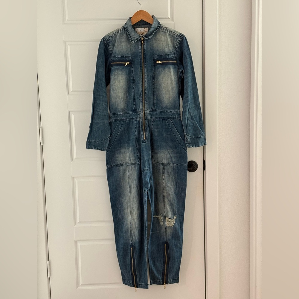 Free People Denim Zip-Front Jumpsuit, Indigo-Blue (R$198)